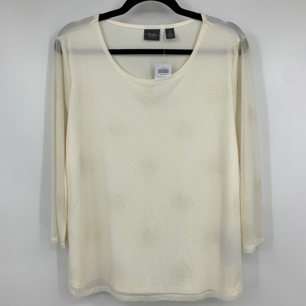 Chicos womens 2 Charolette top blouse travelers collection‎ gold swirl lined NEW